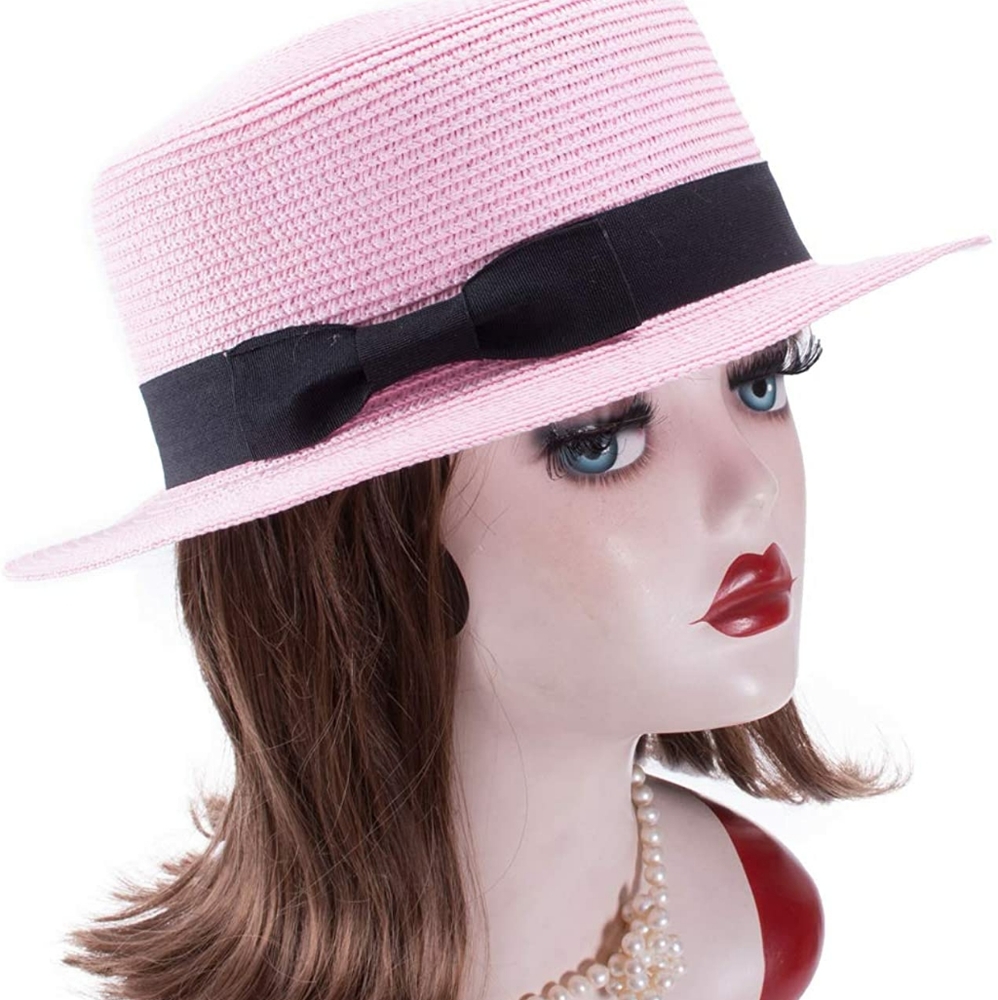 Pink Basic Straw Boater Sun Hat - Picture 2 of 5